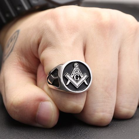 Masonic Rings Jewelry, Masonic Gifts, Freemason Ring, Masonic Jewelry, Oxidized Silver Rings, Apocalyptic Fashion, Masonic Ring, Mens Braids, Mens Braids Hairstyles