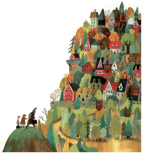 In a Perfect World... - bellasecretgarden:   ‘The Village’ by Jen Hill ... 동화 삽화, Picture Books Illustration, Naive Art, Illustrations And Posters, Childrens Illustrations, Children's Book Illustration, Pen Drawing, Children Illustration, Book Illustration