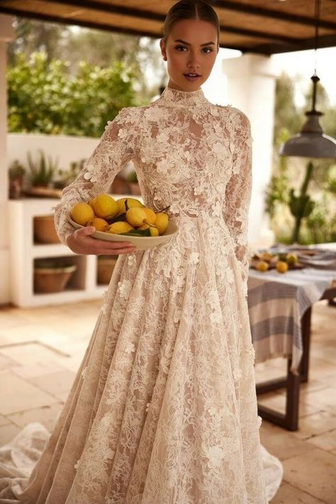 Structured Wedding Dress, Wedding Gown Plus Size, High Neck Long Sleeve Wedding Dress, High Collar Wedding Dress, Long Sleeve Wedding Dress Vintage, High Neck Wedding Dress, Lace Wedding Gown, Lace Wedding Dress With Sleeves, Gown Plus Size