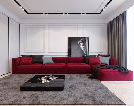 Steny Neron NYC/NJ on Instagram: “What plans are on deck for the long MLK weekend? For us in the northeast/US we will likely be snowed in.  #snowedin #weekendplans…” Red Velvet Sofa Living Room Ideas, Dark Red Couch, Red Sofa Living Room, Living Room Sofa Design, White Living Room, Beautiful Living Rooms, Design Case, Design Living, Living Room Design