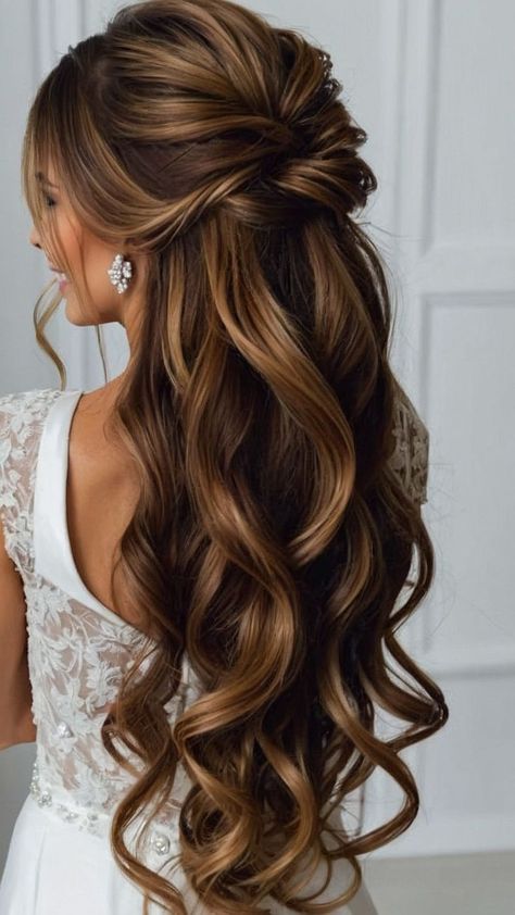 Simple Straight Hairstyles, Hair With A Veil, Hair Ideas For Curly, Curly Bridal Hairstyles, Braid Style Ideas, Bridal Hairstyles For Long Hair, Easy Straight Hairstyles, Hairstyle Ideas For Long Hair, Half Up Half Down Short Hair