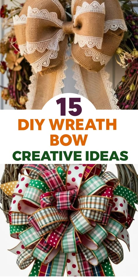 Enhance the beauty of your wreaths with a variety of DIY bow tutorials that are suitable for all occasions. Create gorgeous and vibrant bows using various materials, colors, and styles to match your wreaths perfectly. Add a sophisticated touch to your home decor with these charming and elegant bow designs. Let's be creative and craft unique bows that will make your wreaths look outstanding at any event or celebration! Wreaths With Bows Christmas, Homemade Bows For Wreaths, Simple Wreath Bow Easy Diy, Bowdabra Bows Tutorials For Wreaths, How To Make Layered Bows For Wreaths, How To Tie Bows For Wreaths, Decorative Bows Diy, 2 Ribbon Bow For Wreath Diy, Add Ribbon To Wreath