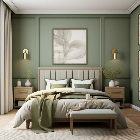 Expert Advice on Bedroom Designing Colour Schemes for Relaxation • 333+ Images • [ArtFacade] Bright Cosy Bedroom, Green Palette Bedroom Ideas, Wall Decor Green Bedroom, Colour Walls Bedroom, Color Combination For Bedroom Wall, Oak Bed Bedroom Ideas, Colourful Home Design, Cosy Chic Bedroom, Scandinavian Bedroom Paint Colors