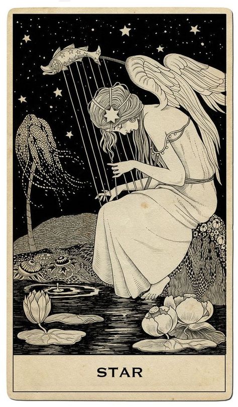 Tarot Card Art: Illustrations Rich With Symbolism | Girlfriend is Better Tarot Cards Art Illustration, Kartu Tarot, Star Tarot Card, The Star Tarot, Hopeless Fountain Kingdom, Tarot Tattoo, Vintage Tarot, 카드 디자인, Soyut Sanat Tabloları