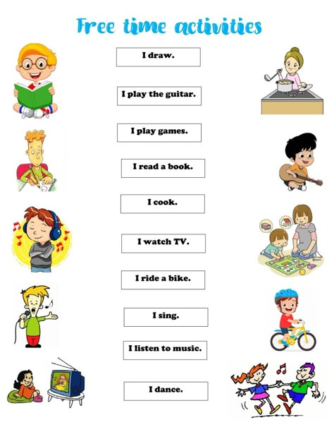 Free time activities interactive worksheet for 3 English Work Sheets For Class 1, English Activities For Class 1, Freetime Activities Worksheet, Free Time Worksheets, Activities Worksheet, Work Sheets For Kids English, Free Time Activities Worksheets, English Work Sheet For Play Group, Directions Worksheet For Kids