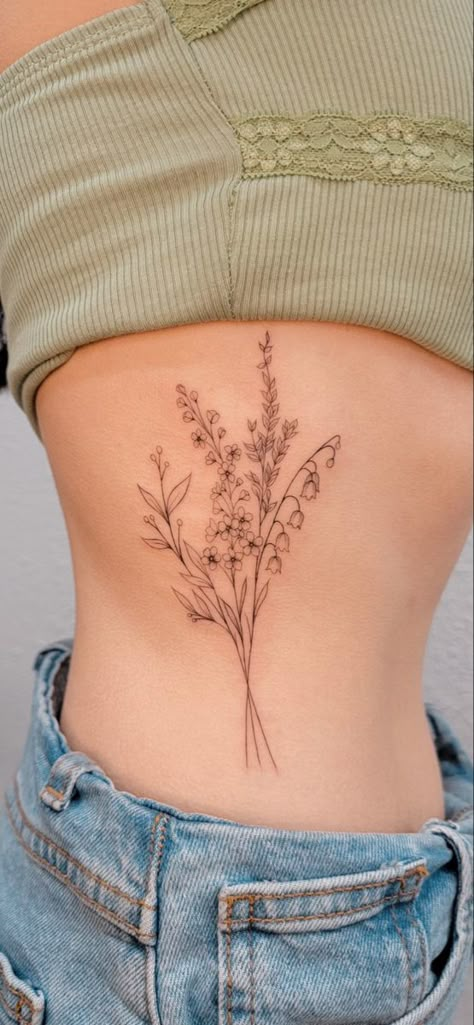 Lily Of The Valley Lavender Tattoo, Washington Flower Tattoo, Wildflower Tattoo With Lavender, Aster And Lily Of The Valley Flower Tattoo, Posie Flowers Tattoo, Lily Of The Field Tattoo, Lily Of The Valley Birth Flower Tattoo, Lily Of The Valley And Snowdrop Tattoo, Lilac And Lily Of The Valley Tattoo