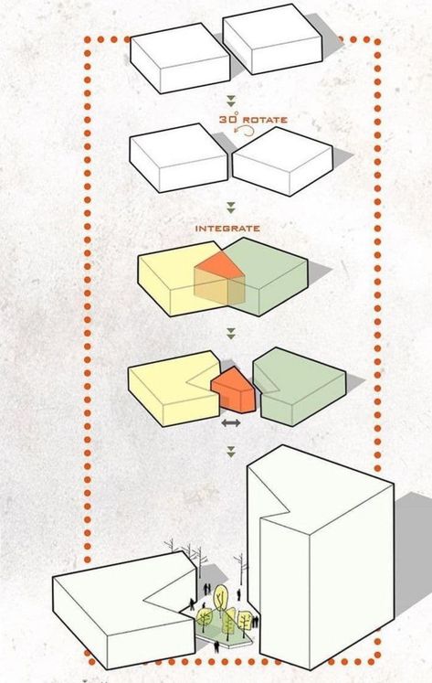 Interior Diagram Concept, Massing In Architecture, Concept Sketches Interior Design, Concept Diagram Interior Design, Architecture Volume Concept, Architecture Diagrams Concept, Architecture Massing Concept, Architectural Diagrams Concept, Form Evolution Architecture