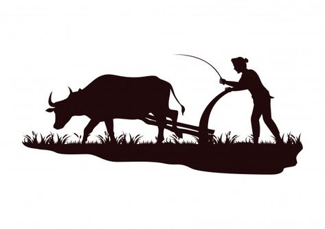 Stock vector silhouette farmer plowing c... | Premium Vector #Freepik #vector #man #nature #animal #sky Farmers Tattoo, Farming Silhouette, Animal Logo Design Inspiration, Farmer Tattoo, Farmer Painting, Cow Logo, Indian Illustration, Farm Logo, Vector Silhouette