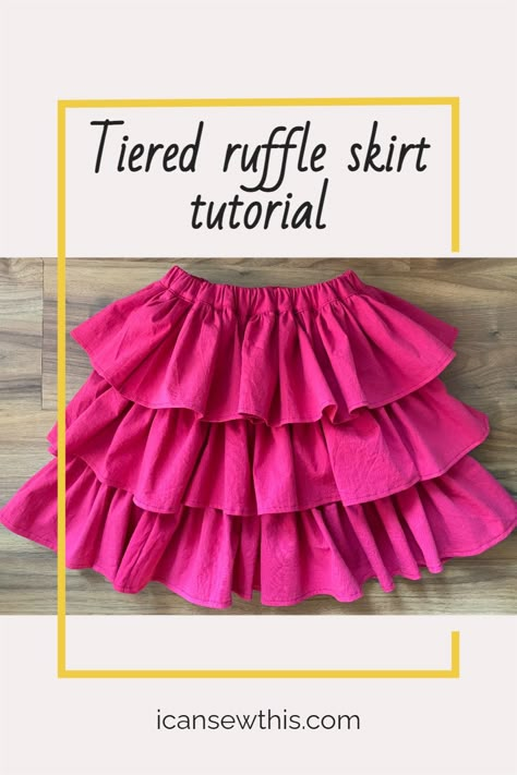 Learn to sew a cute 3 tiered ruffle skirt with this easy tutorial. You can adapt the pattern to make the skirt in any size you want – baby, toddler, child, teen, or adult. This tiered ruffle skirt with elastic waistband is so easy to make and looks stunning from every angle! 3 Tier Skirt Pattern, How To Saw A Skirt, Ruffle Skirt Sewing Pattern, Toddler Skirt Pattern Free, Layer Skirt Pattern, Layered Ruffle Skirt Pattern, Easy Skirts To Sew, Layered Skirt Pattern, Ruffled Skirt Pattern