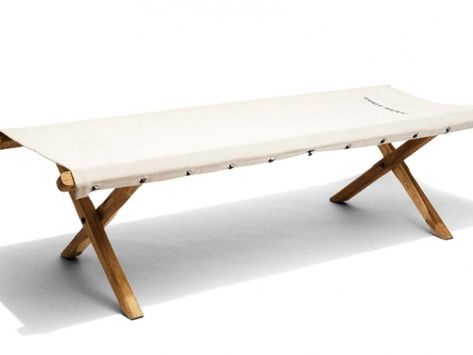 Off White Cotton Canvas Nap Bench Remodelista Kitchen, Tripolina Chair, Folding Bench, Wood Armoire, Campaign Furniture, Bamboo Bedding, Folding Beds, Wood Joinery, Furniture Details