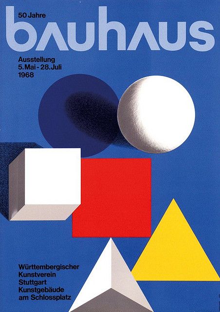 Herbert Bayer (1900-1985). Dirige l'imprimerie du Bauhaus de Dessau, celle-ci est liée à la réclame. La logique du texte à imprimer impose la mise en pages. L'aspect pratique l'emporte sur le côté esthétique. Bayer a une expérience pro du graphisme publicitaire, de l'efficacité visuelle, il préconise une typographie élémentaire à la manière des constructivistes. Herbert Bayer, Color Concept, Bauhaus Movement, Graphic Design Collection, Bauhaus Art, Walter Gropius, Bauhaus Poster, Bauhaus Style, Bauhaus Design