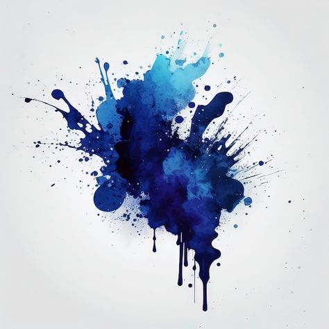 Color Splatter Tattoo, Watercolor Splatter Tattoo, Blue Ink Painting, Paint Splash Art, Ink Splatter Art, Splash Art Paint, Watercolor Tattoo Background, Splash Tattoo Design, Blue Watercolor Tattoo