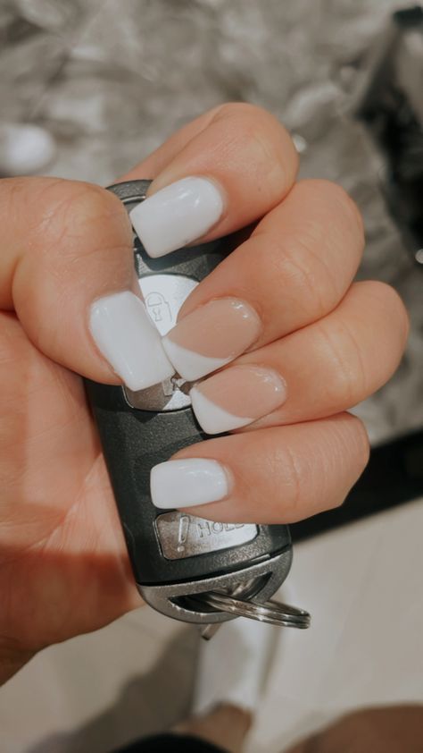 White Graduation Nails Square, Square Acrylic White Nails, Short Acrylic Nails For Stubby Fingers, Back To School Nails Acrylic Short White, Senior Nails Ideas Short, Cute Short Square Nails White, Short Acrilyc Nail Ideas Square, White Nail Inspo Acrylic Square, 13 Birthday Nails Short