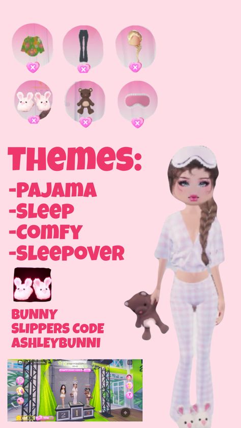 Pajamas Dress To Impress, Cute Character Print Dress For Sleepover, Dress To Impress Slumber Party, Dress To Impress Theme Movie Night, Going To Sleep Dress To Impress, Cute Pajama Outfits, Pajama Outfit, Bunny Slippers, Pajama Dress