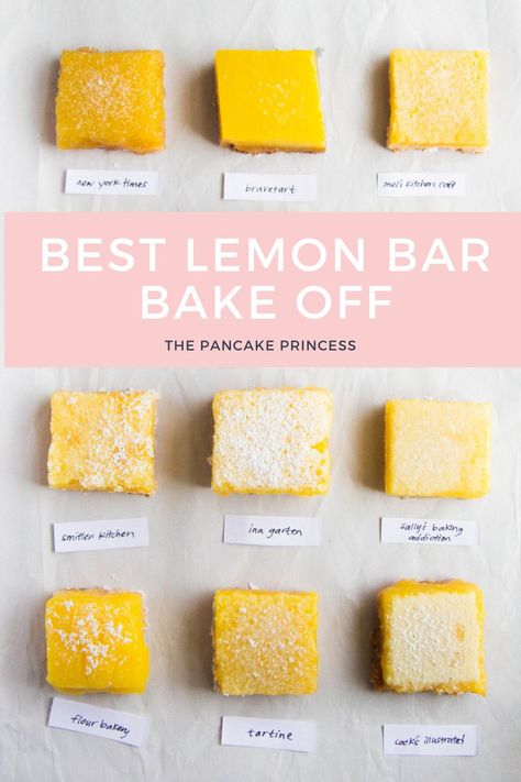 We tried nine of the most popular lemon bar recipes on the internet to find the best! Which one's your favorite? #lemon #lemonbars Lemon Bar Desserts, The Best Lemon Desserts, Magnolia Lemon Bars, Best Lemon Squares Recipe, Best Lemon Bars Recipe, Lemons Bars, Joanna Gaines Lemon Bars, Best Lemon Bar Recipe, Lemon Baked Goods