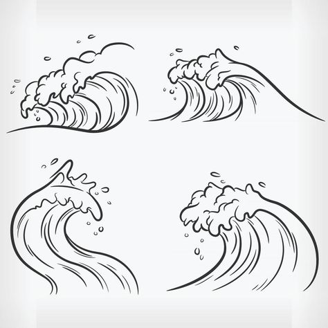 Ocean Wave Drawing, Waves Sketch, Wave Outline, Beach Sketches, Ocean Drawing, Wave Drawing, Sea Drawing, Beach Drawing, Wave Illustration