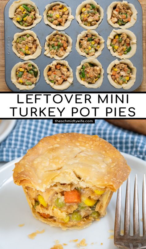 Mini Turkey Pot Pie, Mini Turkey Pot Pies, Turkey Pot Pies, Ham Pot Pie, Turkey Pot Pie Easy, Pot Pie Recipe Easy, Turkey Pot Pie Recipe, Mini Pot Pies, Dinner Pies