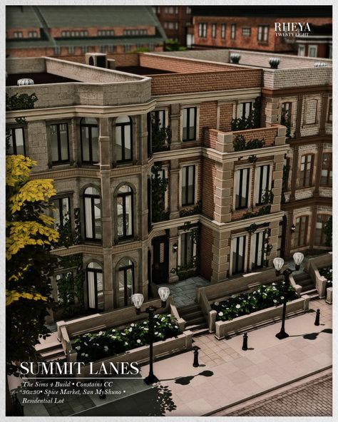 Apartment Buildings New York, Sims Appartement Building, Sims Brownstone, Bloxburg Houses Aesthetic, Town House Bloxburg Ideas, City Builds Bloxburg, City Layouts For Bloxburg, Brownstone House Plans, Nyc Bakery Exterior