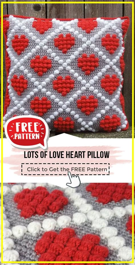 Crochet Valentines Pillow Cover, Valentines Crochet Pillow Pattern, Free Heart Pillow Crochet Pattern, Free Crochet Pillow Cover Patterns, Crochet Valentine Pillow, Easy Crochet Pillows Free Patterns, Crochet Heart Pillow Free Pattern, Valentine Crochet Patterns Free, Crochet Pillows Free Patterns