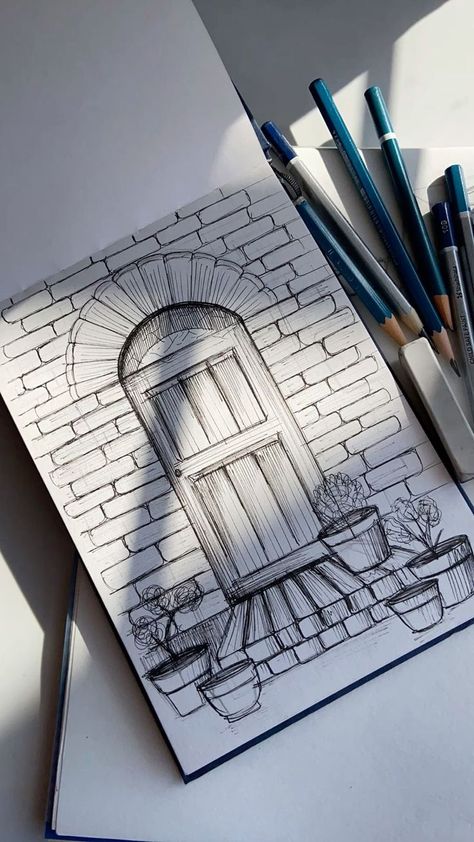 Sketchbook Drawing Ideas Easy, Architecture Doodle Art, Pencil Sketch Ideas Aesthetic, Architecture Simple Drawing, Architecture Drawings Easy, Simple Sketch Ideas Doodles, Architecture Drawing Sketchbooks Easy, Automatic Drawing Ideas, Aesthetic Sketches Ideas Cute Easy