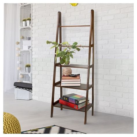 Styled Bookshelves, Brown Bookshelves, Shelf Ladder, Wall Mounted Bookshelves, White Bookcase, Local Furniture, Ladder Shelf, Casual Home, Bookshelf Decor