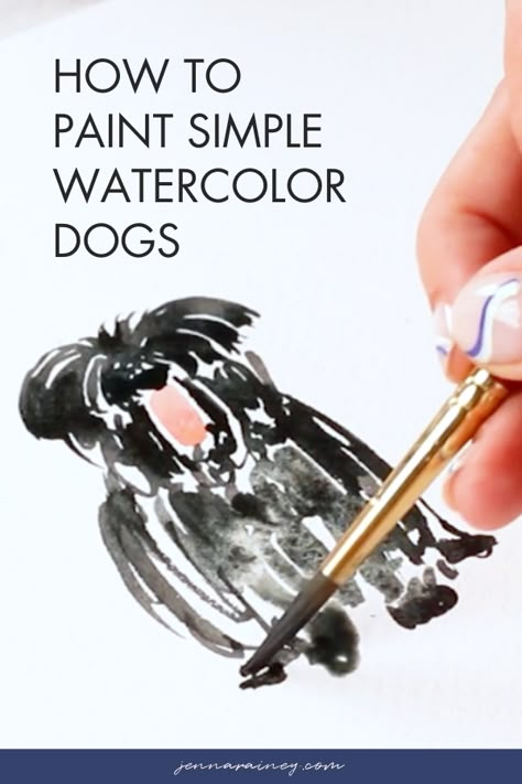 Loose Watercolors How To Paint, Watercolor Dogs Easy, Loose Watercolor Tutorial, How To Paint Dogs, Jenna Rainey Watercolor, Loose Watercolor Paintings Tutorials, Watercolor Animals Tutorial, Simple Dog Painting, Creative Watercolor Paintings