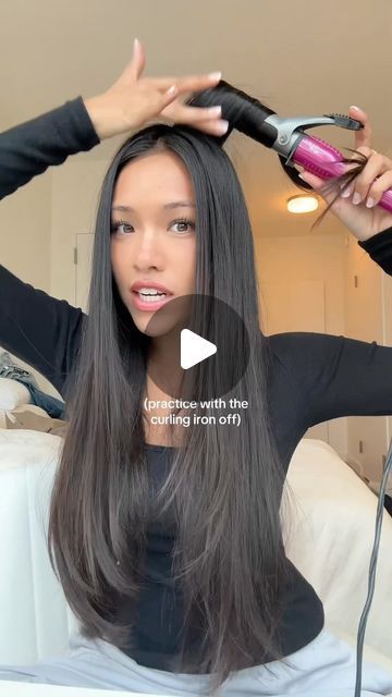 Alysia Loo on Instagram: "Curling iron basics 😽" Large Barrel Curling Iron Hairstyles, Curls At The Bottom Of Hair, How To Curl Long Hair With Curling Iron, Blowout With Curling Iron, How To Use A Curling Iron, How To Curl Your Hair With A Curl Iron, Curl Hair With Flat Iron Long, How To Curl Hair With Curling Iron, Big Curling Iron