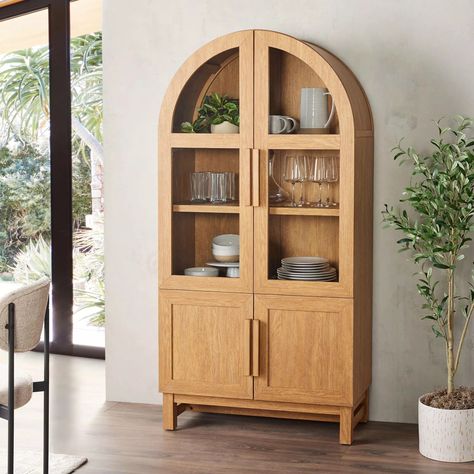 Better Homes & Gardens Juliet Kitchen Rounded Solid Wood Frame Arc Cabinet, Light Honey Finish | Walmart (US) Dining Cabinet, China Furniture, Cabinet Light, Sideboard Furniture, Cabinet Decor, Better Homes And Gardens, Better Homes, Kitchen Dining Furniture, Decoration Design