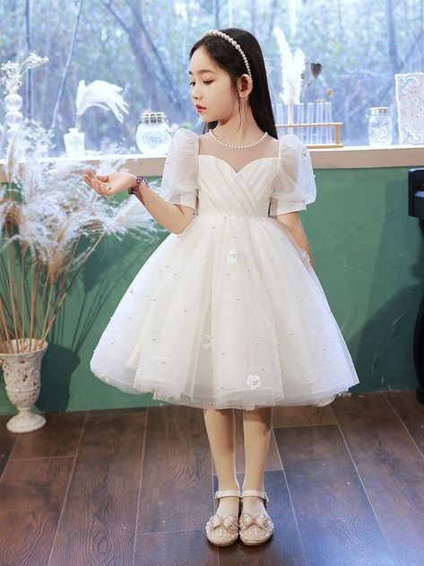 White Dress For Kids Wedding, Kids Dress For Wedding, Dress For Girls 10-12, Dresses For Girls 10-12, Wedding Dress For Kids, White Kids Dress, Kids Wedding Dresses, Princess White Dress, Party Frock Designs