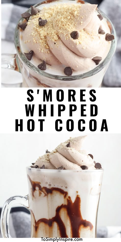 Fun Hot Cocoa Ideas, Coffee Marshmallow Recipe, Hot Cocoa Flavor Ideas, Whipped Drink Recipe, Diy Hot Cocoa Cups, Things To Add To Hot Chocolate, Whipped Cream Snacks, Hot Chocolate Float, S’mores Hot Cocoa