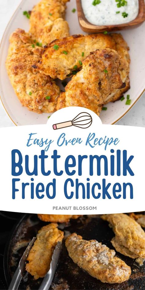 Buttermilk Fried Chicken in the Oven Fried Chicken In The Oven, Oven Fried Chicken Tenders, Easy Oven Fried Chicken, Buttermilk Fried Chicken Tenders, Buttermilk Oven Fried Chicken, Guy Food, Buttermilk Chicken Tenders, Oven Baked Chicken Tenders, Chicken In The Oven