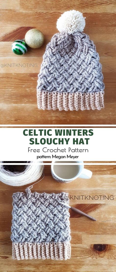 Celtic Weave Ideas and Free Crochet Patterns | Your Crochet Crochet Celtic Weave Hat, Celtic Weave Crochet Pattern, Celtic Weave Crochet, Chain Projects, Free Crochet Baby Booties, Crochet Celtic, Celtic Crochet, Crochet Earwarmers, Knitting Needle Conversion Chart