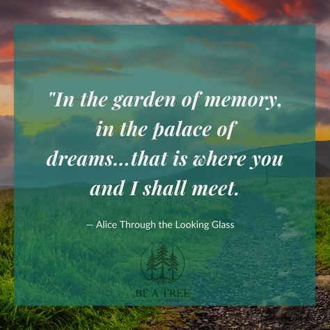 "In the garden of memory, in the palace of dreams...that is where you and I shall meet." ��— Alice Through the Looking Glass In The Garden Of Memory Quote Alice, In The Garden Of Memory Quote, Alice Through The Looking Glass Quotes, Through The Looking Glass Quotes, Insta Bios, Memories Quote, Alice Quotes, Alice In Wonderland Quotes, In Loving Memory Quotes