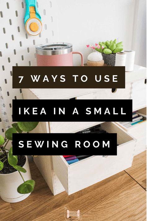 Organize Sewing Room Small Spaces, Ikea Hack Sewing Room, Corner Sewing Space, Ikea Hacks Sewing Room, Closet Sewing Space Diy, Sewing Room Small Space Ideas, Apartment Sewing Space, Small Sewing Studio Ideas, Best Sewing Room Layouts