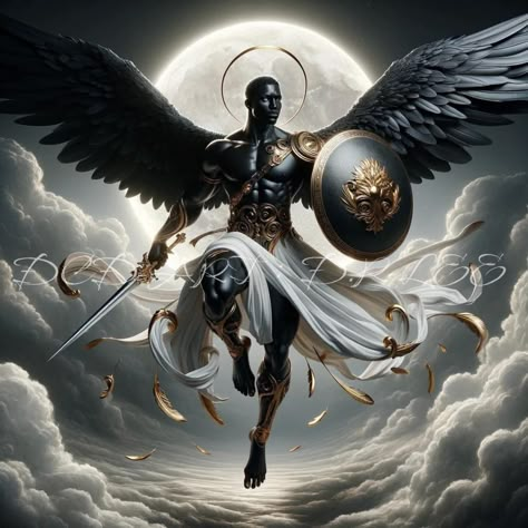 African Dieties, Armored Angel, Hermes God, God Of Speed, Types Of Angels, Black Gods, Black Power Art, Afrofuturism Art, African Mythology