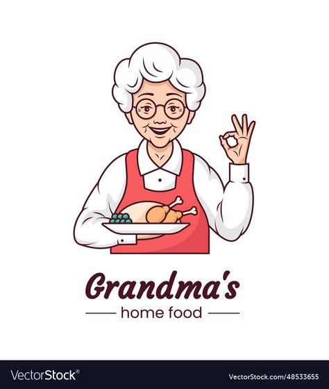 Grandma Cooking Illustration, Gold Dust Wallpaper, Character Cartoon Design, Dust Wallpaper, Vector Line Illustration, Cook Illustration, Cooking Logo, Grandma Cooking, Food Template