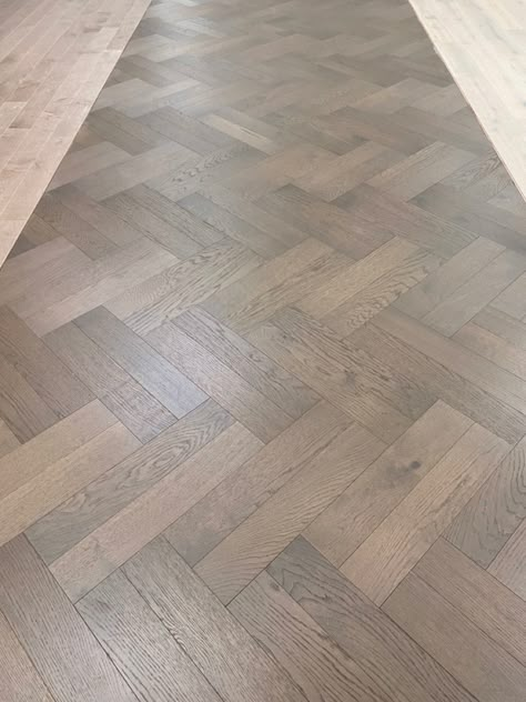 Herringbone Wood Floor Transition, Double Herringbone Floor, Wooden Flooring Pattern, Kitchen Remodel Trends, Floor Transitions, Shaw Flooring Hardwood, Flooring Showroom, Double Herringbone, Flooring Wood