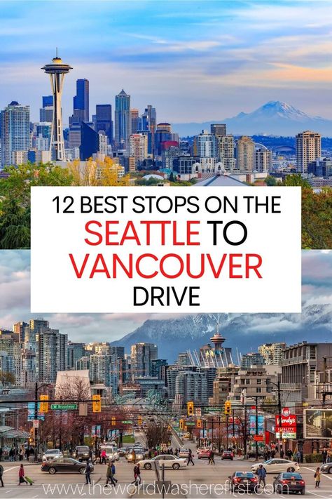 Are you driving from Seattle to Vancouver, BC? Make sure to check out these amazing stops along the way! Traveling Canada, Vancouver Vacation, Seattle Vacation, British Columbia Travel, Seattle Trip, Seattle Hotels, Vancouver Travel, Vancouver City, Whistler Bc