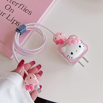 Hello Kitty Charger, Phone Essentials, Cartoon Pic, Charger Protector, Pink Kitty, Phone Chargers, Cable Protector, Kawaii Phone Case, Iphone Charger