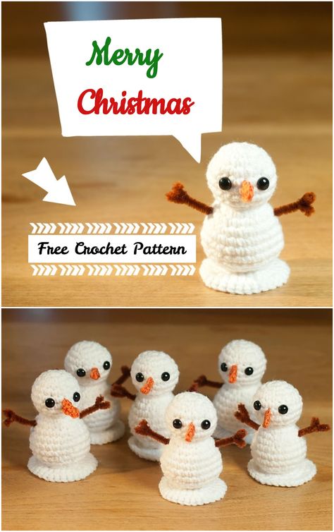 Crochet Cute Snowman Crochet Christmas Ornaments Free, Christmas Crochet Patterns Free, Crochet Christmas Gifts, Crochet Cute, Crochet Snowman, Crochet Xmas, Bunny Crochet, Crochet Christmas Decorations, Crochet Animals Free Patterns