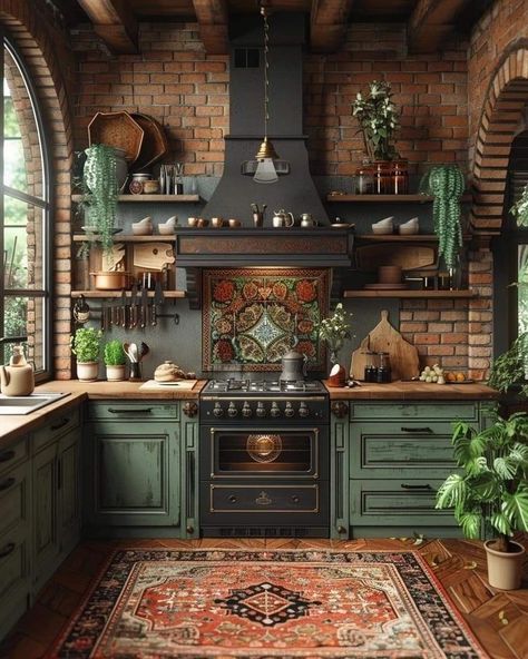 Dapur Rustic, Model Dapur, Casa Vintage, Cottage Kitchens, Green Cabinets, Dream House Interior, Cottage Kitchen, Green Kitchen, Kitchen Inspo