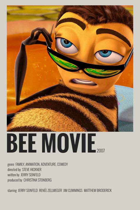 bee movie minimalist/alternative movie poster Barry B Benson, Making Honey, Patrick Warburton, Look 80s, Animated Movie Posters, Disney Movie Posters, Mini Posters, Just Graduated, Matthew Broderick