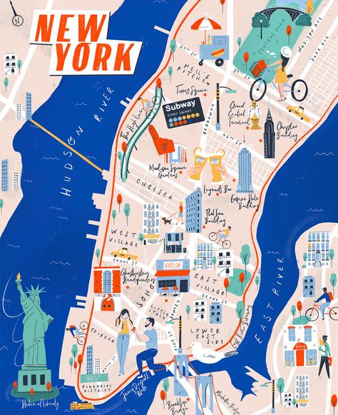 (7) New York Inky Map | Skillshare Projects Manhattan Map Illustration, Illustration Map Design, Tourist Map Design, Illustrated City Map, New York Map Illustration, City Illustration Design, Travel Map Illustration, Map Art Illustration, Maps Illustration Design