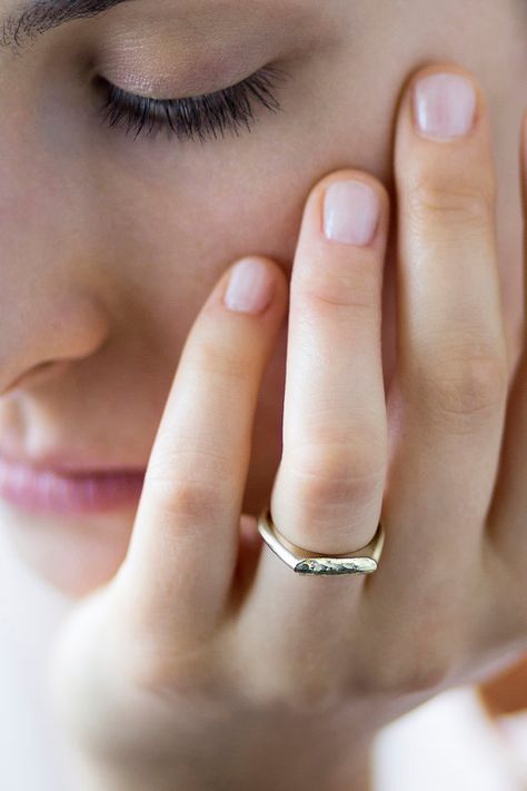 Signet Ring Women, 14k Gold Signet Ring, Delicate Wedding Band, 14k Gold Wedding Ring, Delicate Wedding, Bar Ring, Hammered Band, Gold Signet Ring, Solid Gold Ring