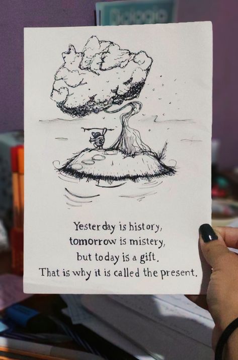 "Yesterday is history, tomorrow is mistery, but today is a gift. That is why it is called the present." Master Oogway Art, Yesterday Is A History Today Is A Gift, Master Oogway Drawing, Kung Fu Panda Tattoo Ideas, Master Oogway Tattoo, Motivational Sketches, Oogway Tattoo, Master Oogway Quotes, Teachers Day Drawing