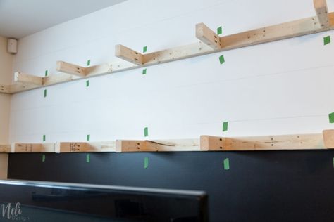 How to make very long floating shelves | NeliDesign Black Floating Shelf, Wooden Storage Shelves, Ikea Floating Shelves, Shelf Arrangement, Long Floating Shelves, Floating Shelves Bedroom, Reclaimed Wood Floating Shelves, Floating Shelves Living Room, Floating Bookshelf