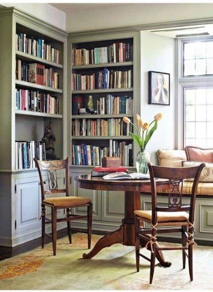 Dining Room And Office Combo Ideas - The Honeycomb Home Small Home Libraries, Dining Room Library, Lots Of Books, Home Library Design, Spanish Style Home, Home Libraries, Natural Home Decor, Green Rooms, A Living Room