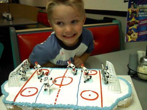 Hockey birthday cupcake cake Hockey Cupcake Cake, Hockey Cupcakes, Hockey Cake, Hockey Cakes, Hockey Birthday, Birthday Cupcake, Cupcake Cake, Cake Decorating Ideas, Birthday Cake Ideas