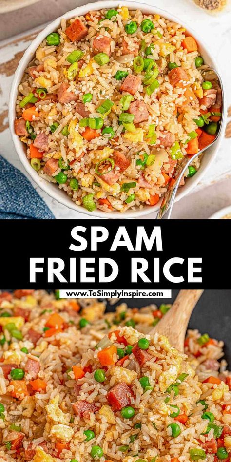 Easy Dishes With Rice, Fried Spam And Rice, Spam Rice Recipe, Spam Stir Fry Recipes, Spam Fried Rice Recipe Easy, Things To Eat With Rice, Rice Dinners Easy, Rice And Spam Recipes, Fried Rice For A Crowd