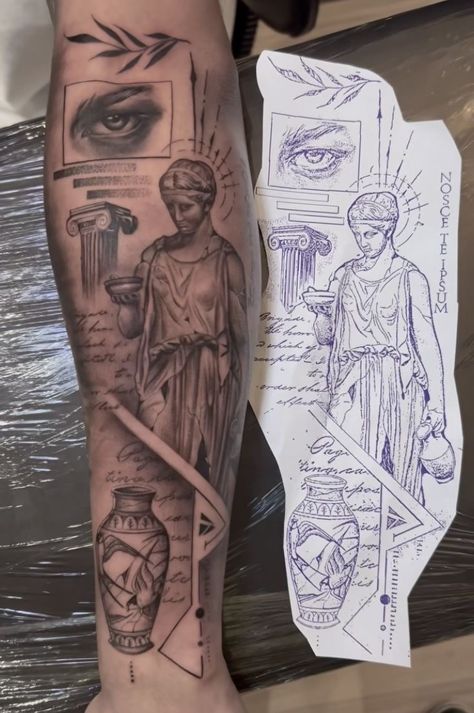 Roman Forearm Tattoo, Roman Architecture Tattoo, Asthetic Tattoos Mens, Greek Tattoos For Women, Roman Tattoo Sleeve, Tattoo Full Sleeve, Natur Tattoo Arm, Greek God Tattoo, Roman Tattoo